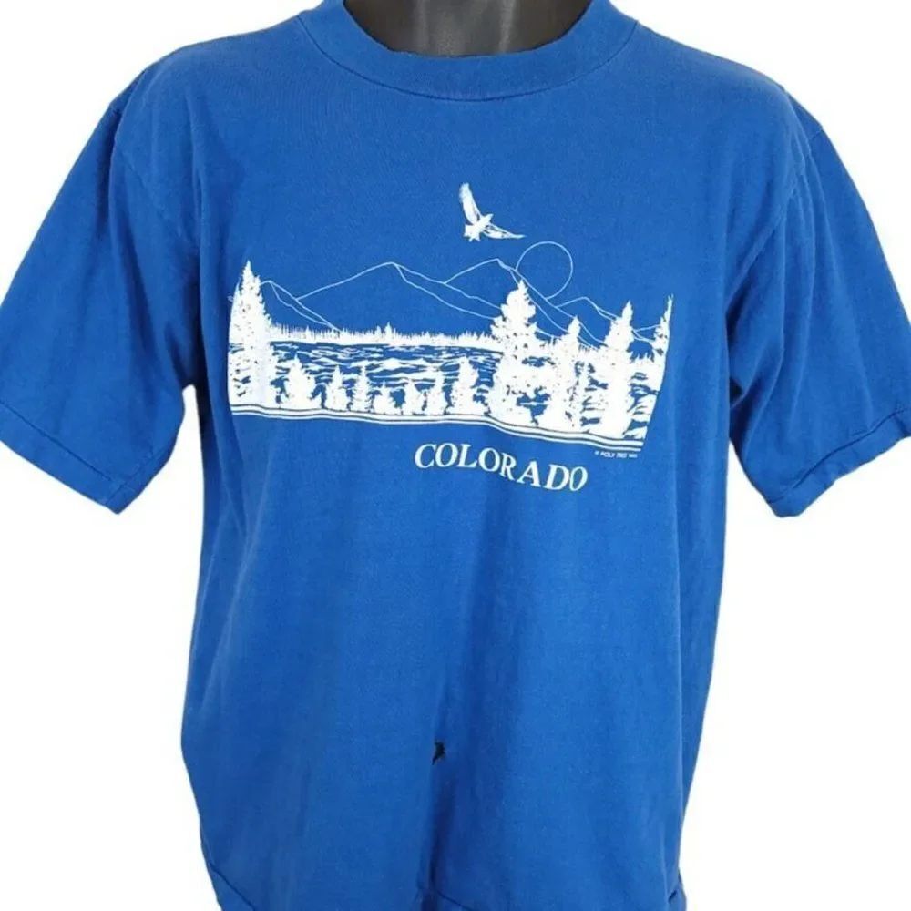 Colorado Mountains T Shirt Vintage 80s Wilderness Eagle Nature Tee Mens Large